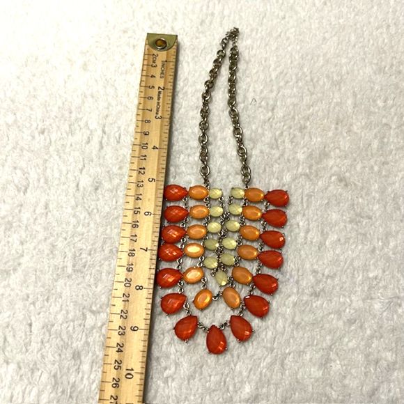 Orange Yellow Tropical Faceted Rhinestones Bib Necklace 19 inch Necklace - Picture 6 of 7